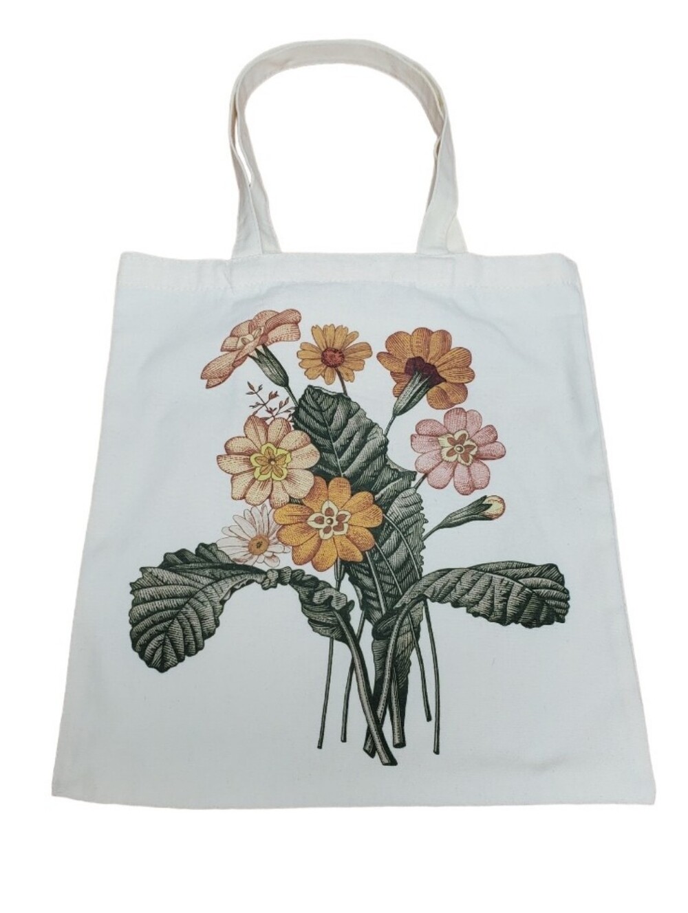 3/$15 🔴 Sale Canvas Floral Print Tote Bag - White with Yellow & Pink Blooms